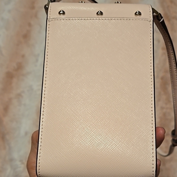 New Kate Spade Light Rose Pink Leather Crossbody Bag Gold Heart Studded - Picture 5 of 8